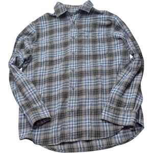 Woolrich Mens M Blue Gray Plaid Flannel Shirt Long Sleeve‎ Cotton Workwear